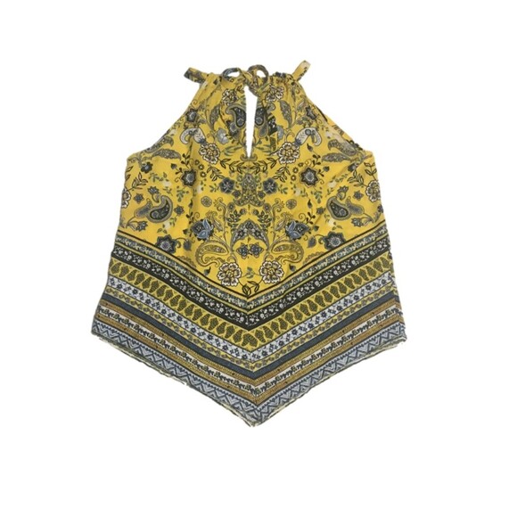 NWT Almost Famous halter top Womens Small yellow floral paisley tie fluttery - Picture 4 of 8